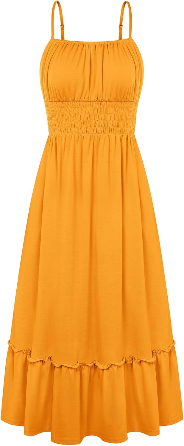 GRACE KARIN Women's Summer Maxi Dresses 2026 Beach Vacation Dress | Casual, Smocked Waist, Spaghetti Strap, Sleeveless, Boho Sundress With Pockets, Trendy Fashion Outfits