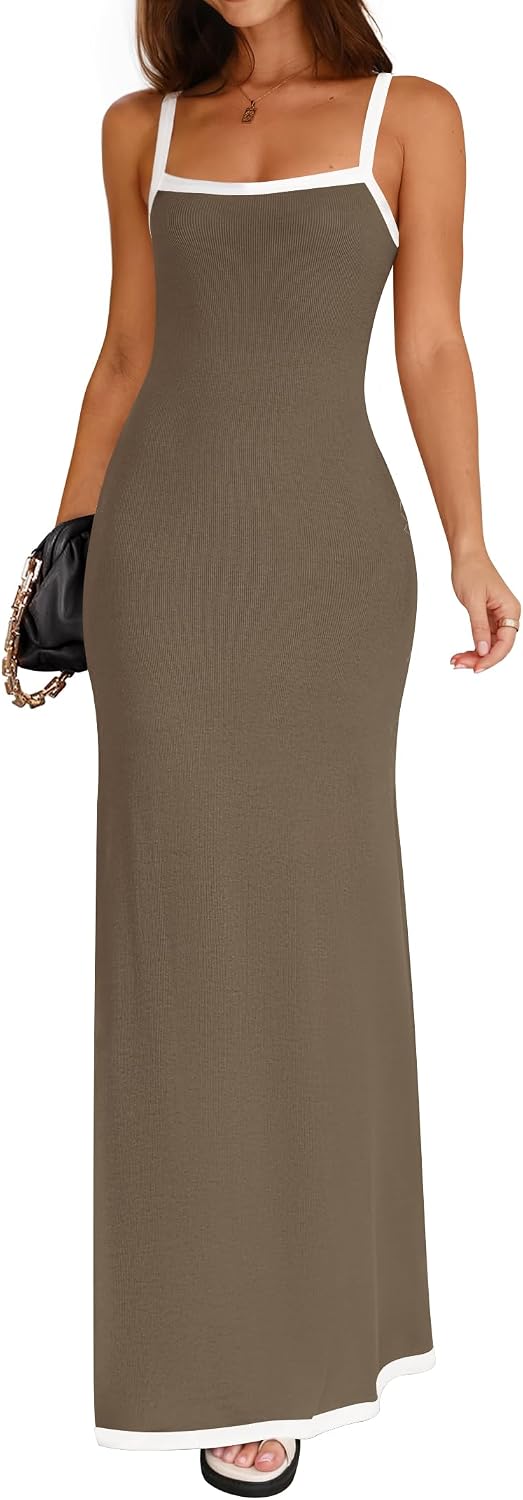 ZESICA Women's 2026 Summer Spaghetti Straps Square Neck Beach Maxi Dress | Lightweight Sleeveless Backless, Knit Long Dresses, Party Cocktail Wedding Guest Bridesmaid Date, Cute Casual Basic Sundress