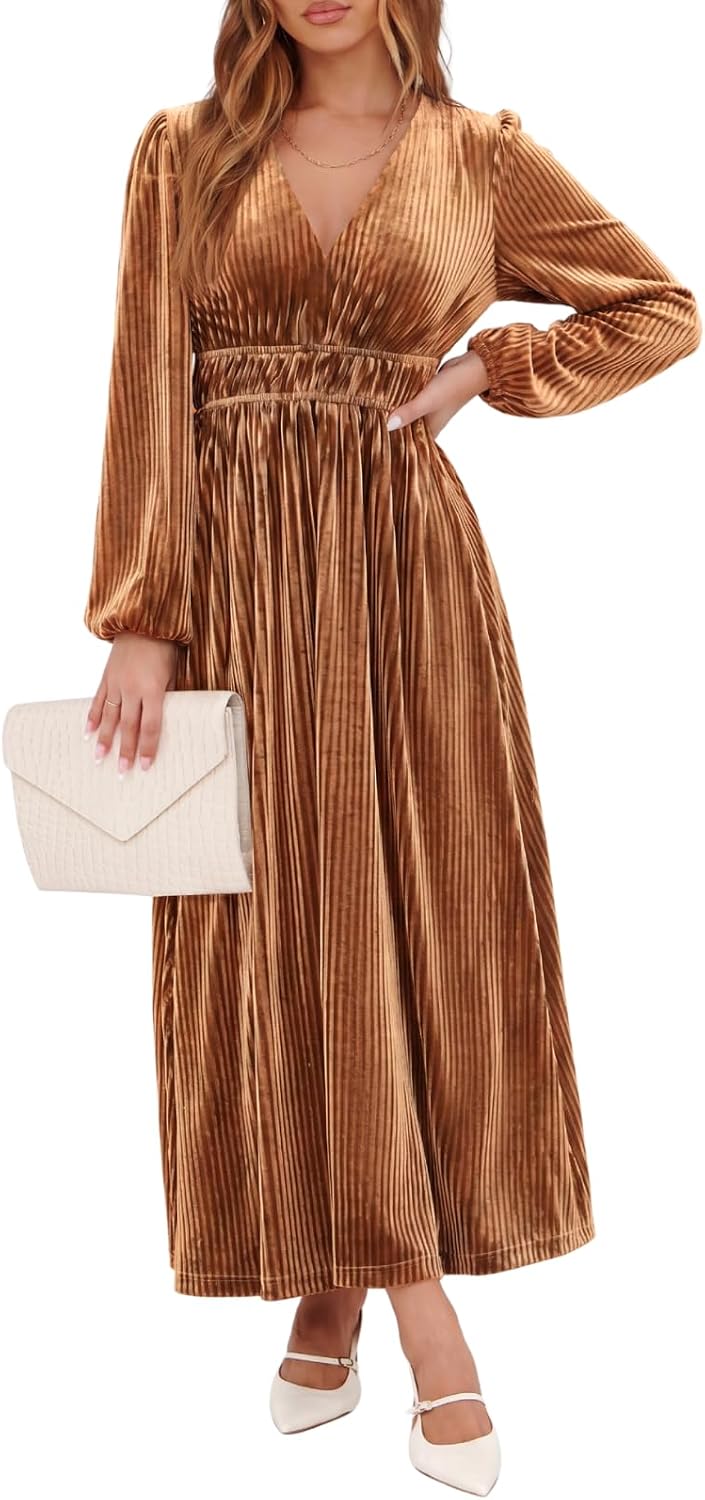 Sissyaki Women's Velvet Long Sleeve Maxi Dress Formal Wedding Guest Cocktail Dress for Fall Winter