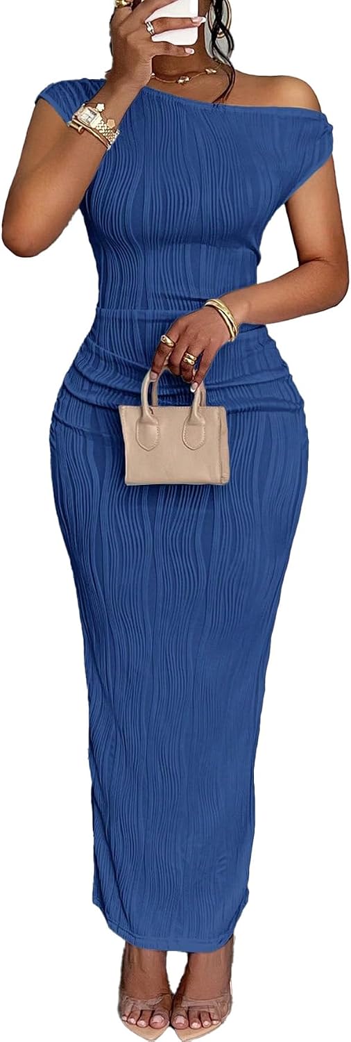 Narecte Summer Dresses for Women One Shoulder Bodycon Sexy Club Dress Elegant Formal Dresses Maxi Dress