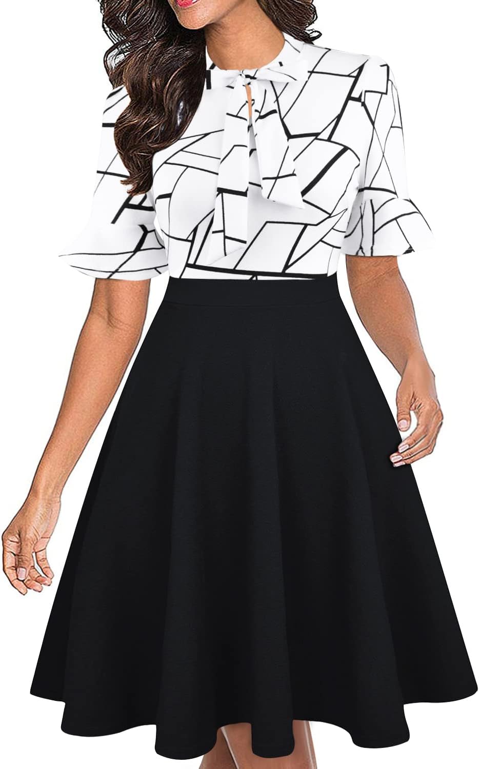 Women Summer Floral Ruffle Sleeve Wear to Work Church Wedding Guest Party Dresses