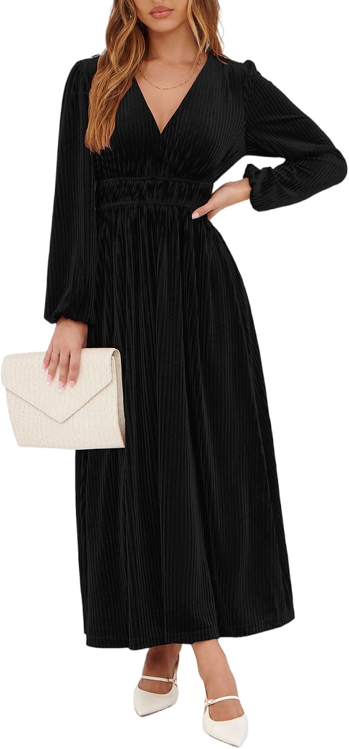 Sissyaki Women's Velvet Long Sleeve Maxi Dress Formal Wedding Guest Cocktail Dress for Fall Winter