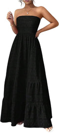 SHENHE Women's Strapless Tube Top Maxi Dress A Line Tiered Flowy Dress | Smocked Waist, Ruffle, Textured, Party Dress, Vacation Dress