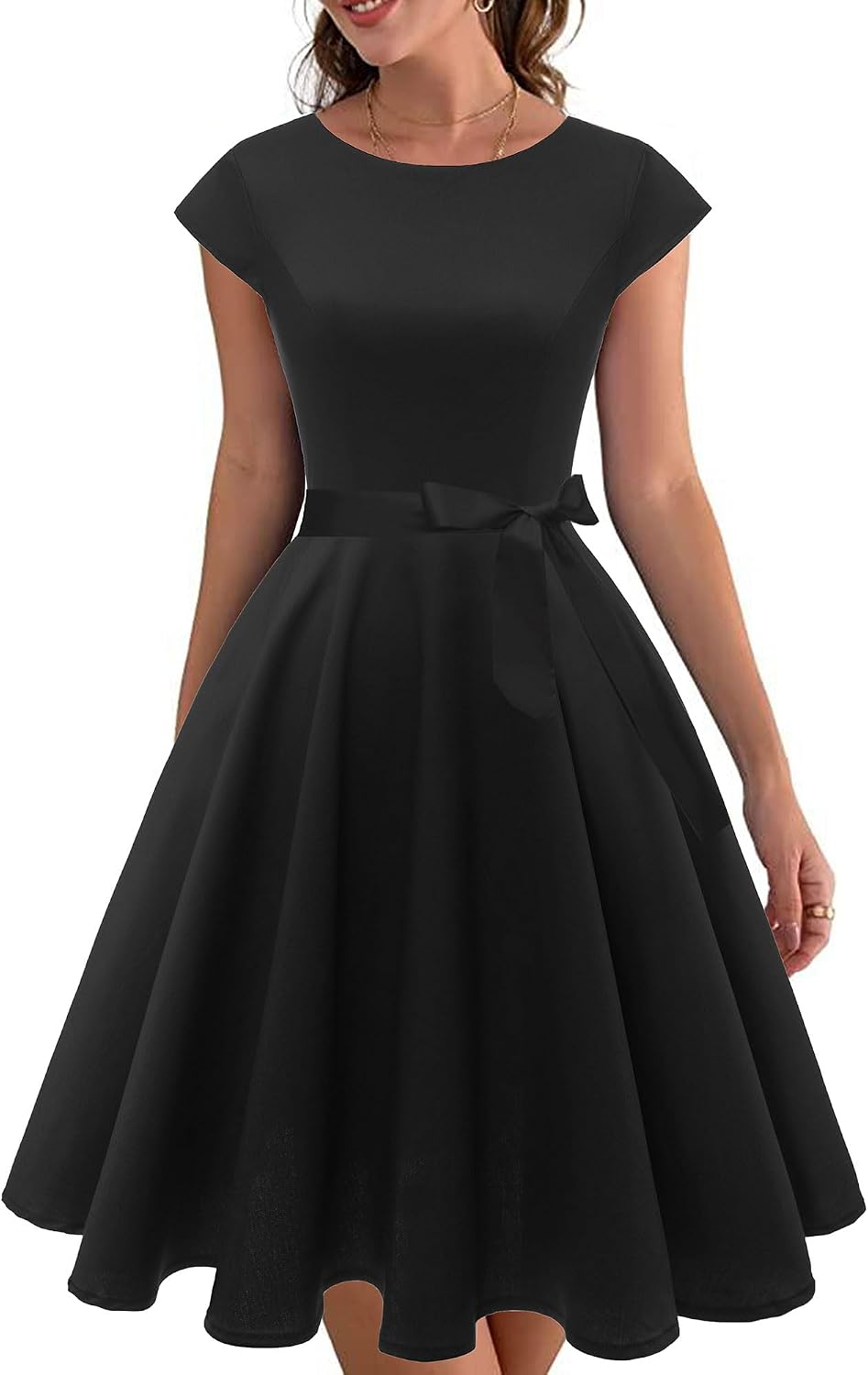 PUKAVT Women's Vintage 1950s Dress Cocktail Party Dress | Cap Sleeve Dress, Wedding Guest Dress, Homecoming Dress, Daily Work Dress, Halloween dress, Tea Party Dress, Date Night Dress