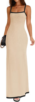 ZESICA Women's 2026 Summer Spaghetti Straps Square Neck Beach Maxi Dress | Lightweight Sleeveless Backless, Knit Long Dresses, Party Cocktail Wedding Guest Bridesmaid Date, Cute Casual Basic Sundress