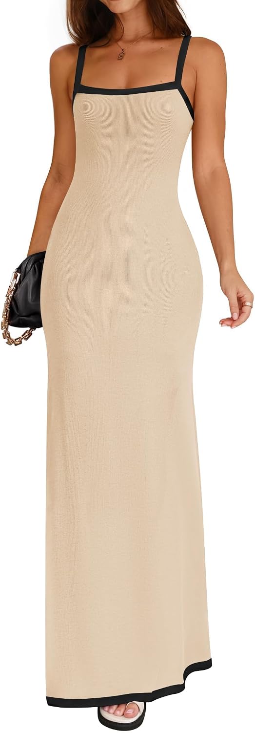 ZESICA Women's 2026 Summer Spaghetti Straps Square Neck Beach Maxi Dress | Lightweight Sleeveless Backless, Knit Long Dresses, Party Cocktail Wedding Guest Bridesmaid Date, Cute Casual Basic Sundress