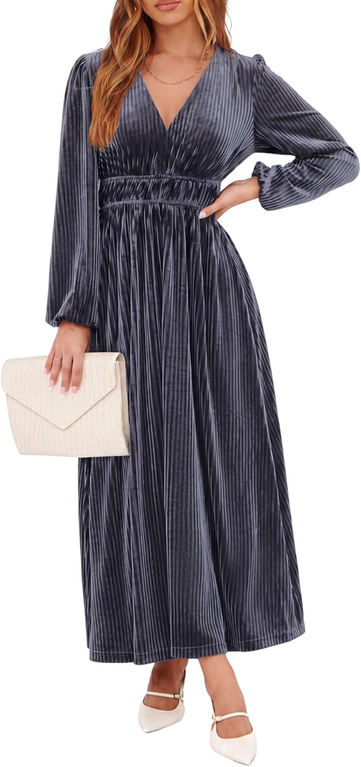 Sissyaki Women's Velvet Long Sleeve Maxi Dress Formal Wedding Guest Cocktail Dress for Fall Winter