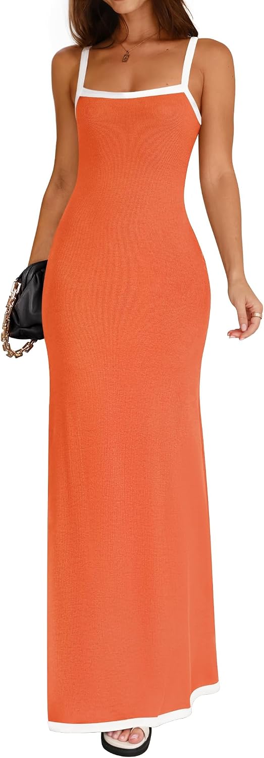 ZESICA Women's 2026 Summer Spaghetti Straps Square Neck Beach Maxi Dress | Lightweight Sleeveless Backless, Knit Long Dresses, Party Cocktail Wedding Guest Bridesmaid Date, Cute Casual Basic Sundress