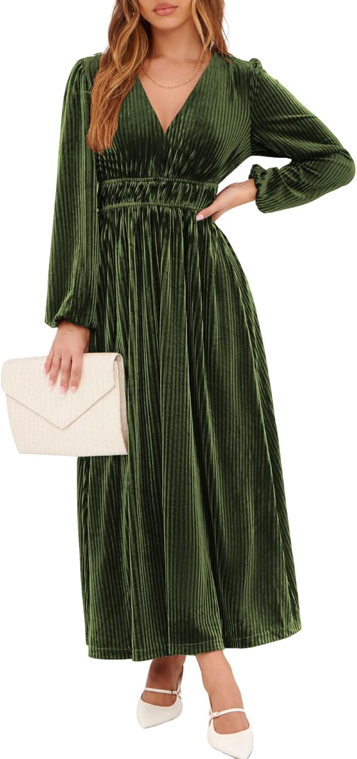 Sissyaki Women's Velvet Long Sleeve Maxi Dress Formal Wedding Guest Cocktail Dress for Fall Winter