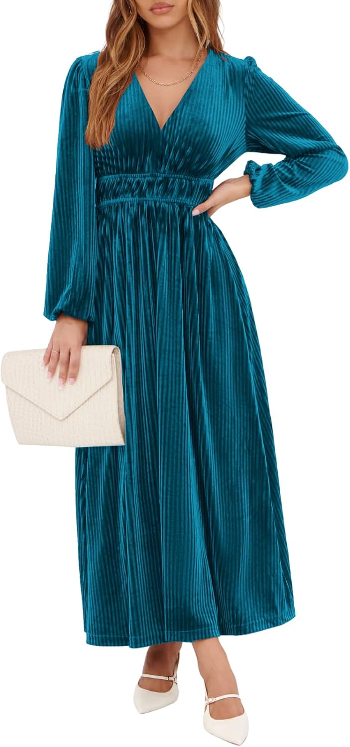 Sissyaki Women's Velvet Long Sleeve Maxi Dress Formal Wedding Guest Cocktail Dress for Fall Winter