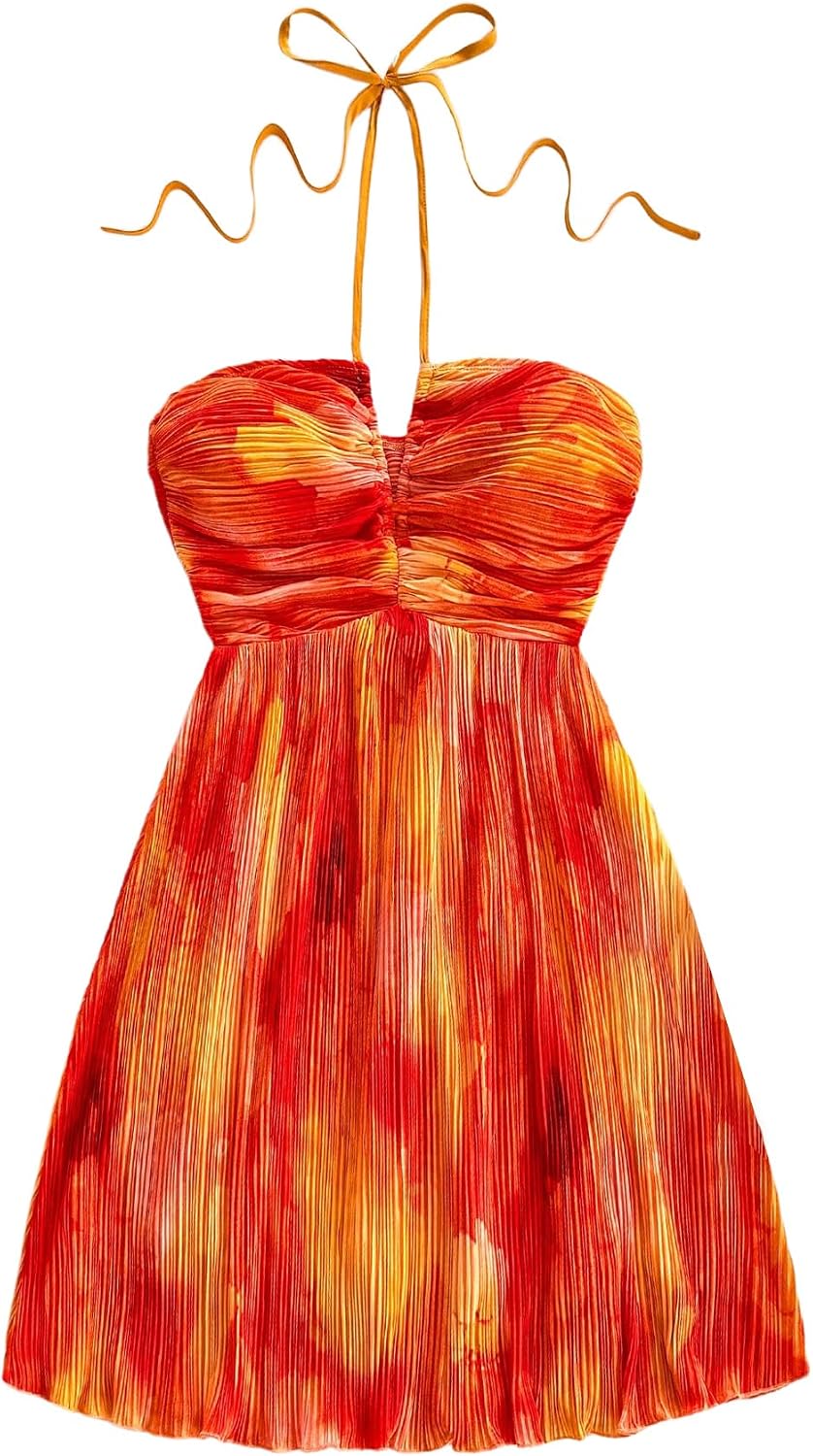 SOLY HUX Women's Tie Dye Summer Cami Dress Halter Backless Short Dresses | Sleeveless, A Line, Sundress, Vacation, Beach Outfits