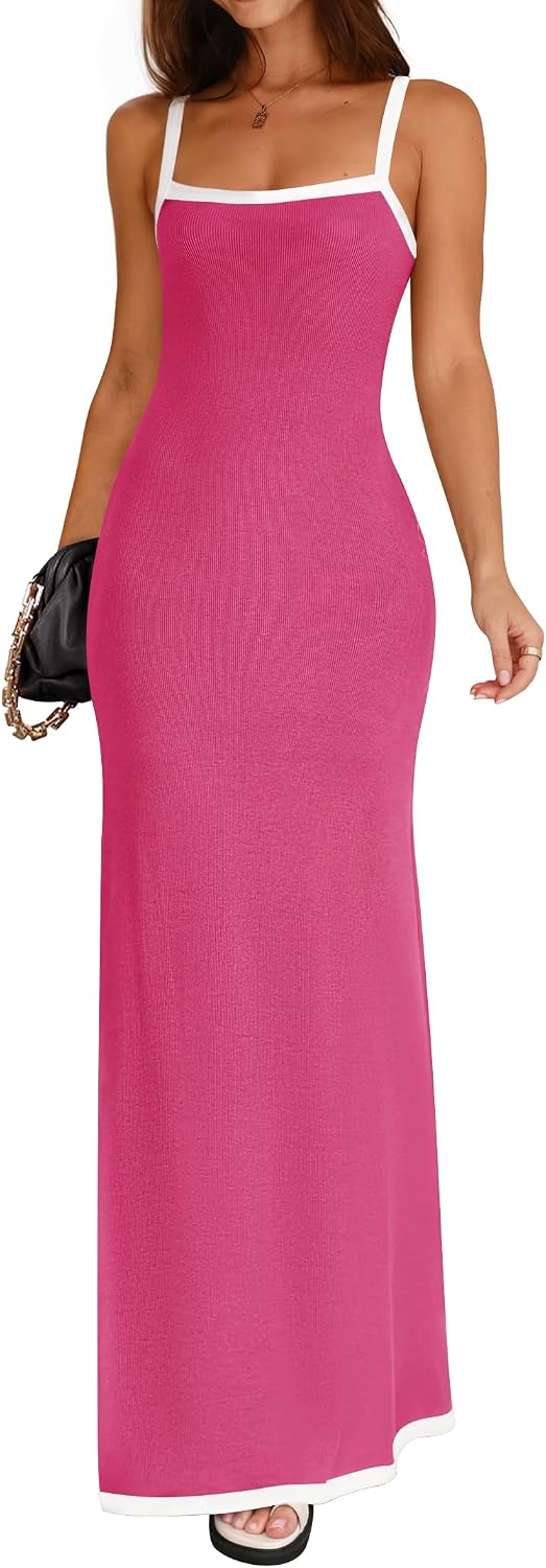 ZESICA Women's 2026 Summer Spaghetti Straps Square Neck Beach Maxi Dress | Lightweight Sleeveless Backless, Knit Long Dresses, Party Cocktail Wedding Guest Bridesmaid Date, Cute Casual Basic Sundress
