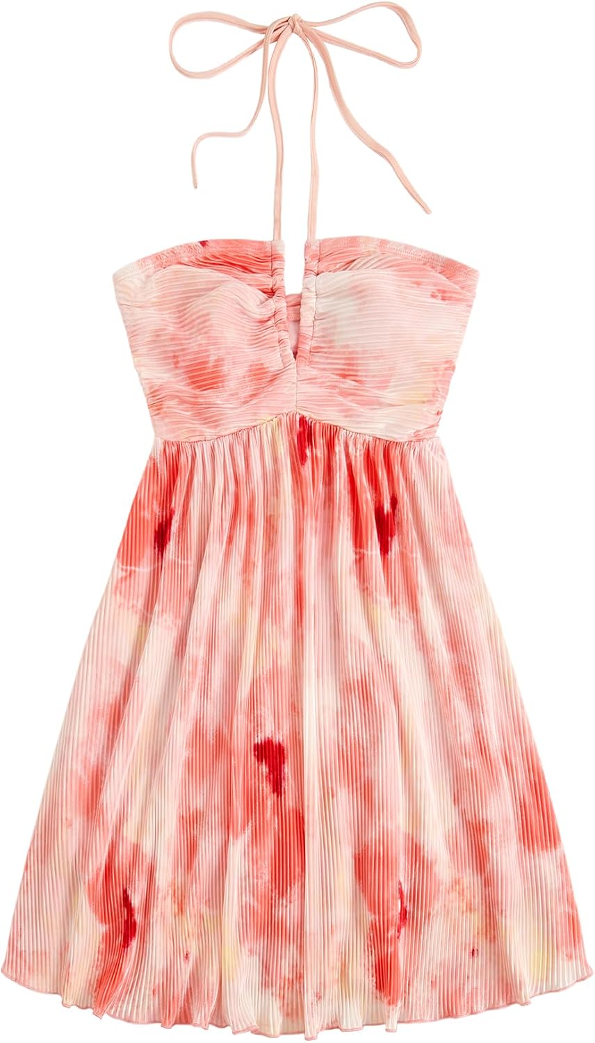 SOLY HUX Women's Tie Dye Summer Cami Dress Halter Backless Short Dresses | Sleeveless, A Line, Sundress, Vacation, Beach Outfits