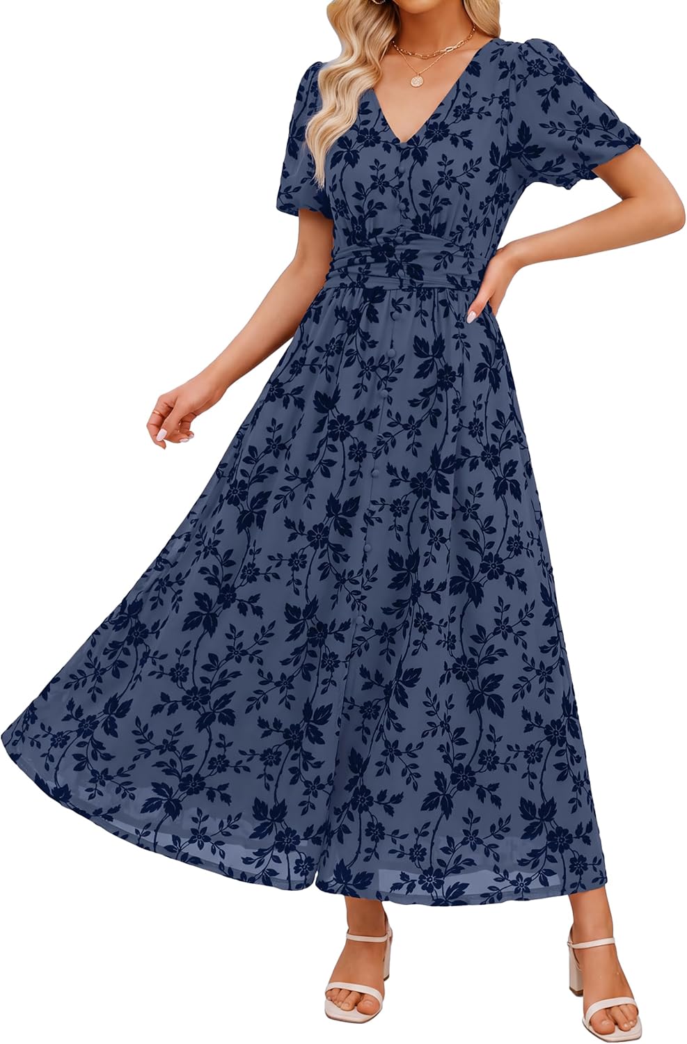 Simplee Womens Floral Wedding Guest Mesh Maxi Dress Formal Cocktail Dresses | Boho Flowy, Semi Formal, Evening Dinner, Empire Waist, Short Sleeve, Long Elegant Western, Fall Winter Holiday