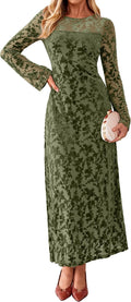 Simplee Womens Velvet Long Sleeve Fall Formal Wedding Guest Maxi Dress | Burnout Velvet Floral, Stretch Mesh Fabric, Long Bell Sleeve,Winter Holiday, Elegant Cocktail Party Dress