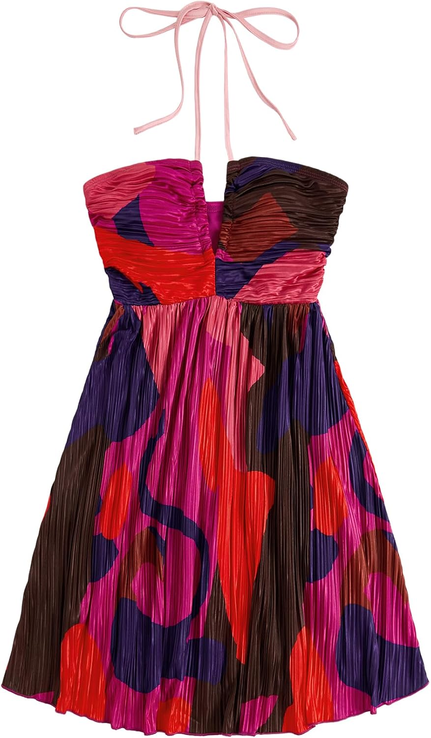 SOLY HUX Women's Tie Dye Summer Cami Dress Halter Backless Short Dresses | Sleeveless, A Line, Sundress, Vacation, Beach Outfits