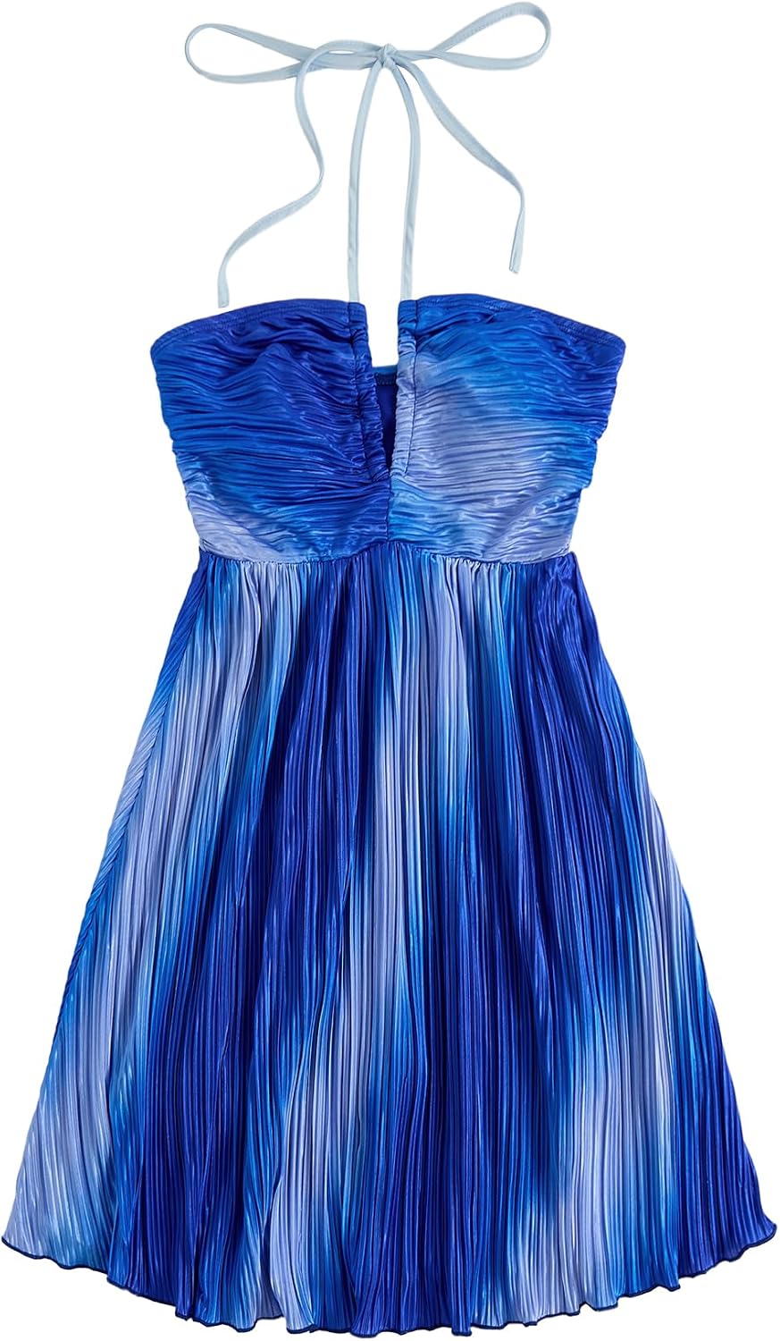 SOLY HUX Women's Tie Dye Summer Cami Dress Halter Backless Short Dresses | Sleeveless, A Line, Sundress, Vacation, Beach Outfits