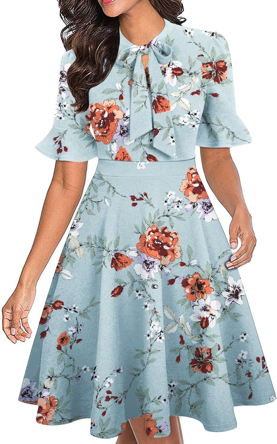 Women Summer Floral Ruffle Sleeve Wear to Work Church Wedding Guest Party Dresses