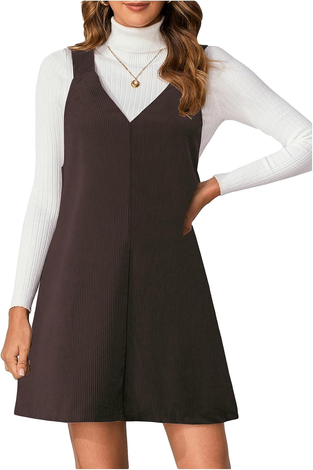 Milumia Women's Corduroy Overalls Dress Mini Pinafore Jumpers Fall Dresses | A Line, V Neck, for Ladies, 90s, Going Out, 2026 Fall Photoshoot Outfits, Casual Short Dresses