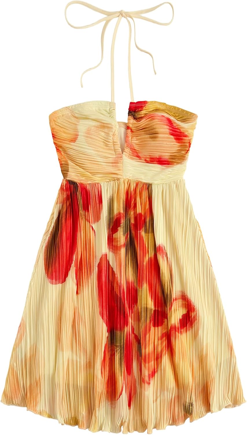 SOLY HUX Women's Tie Dye Summer Cami Dress Halter Backless Short Dresses | Sleeveless, A Line, Sundress, Vacation, Beach Outfits