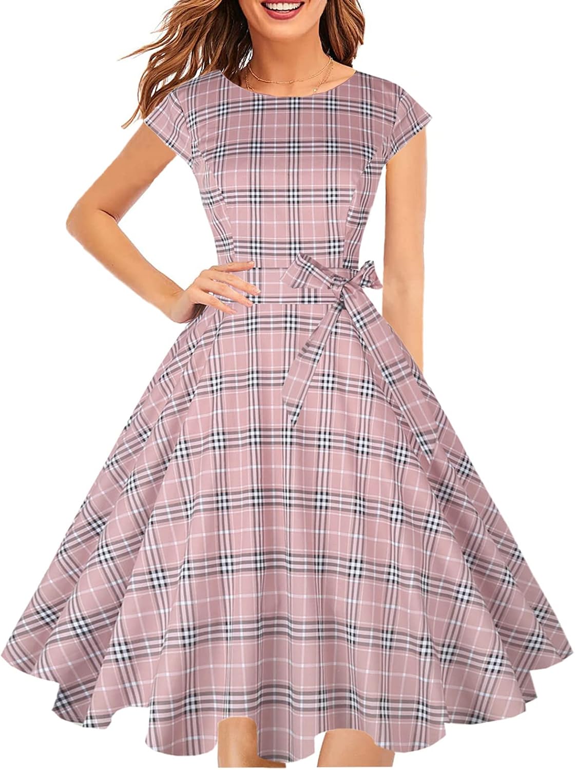 PUKAVT Women's Vintage 1950s Dress Cocktail Party Dress | Cap Sleeve Dress, Wedding Guest Dress, Homecoming Dress, Daily Work Dress, Halloween dress, Tea Party Dress, Date Night Dress