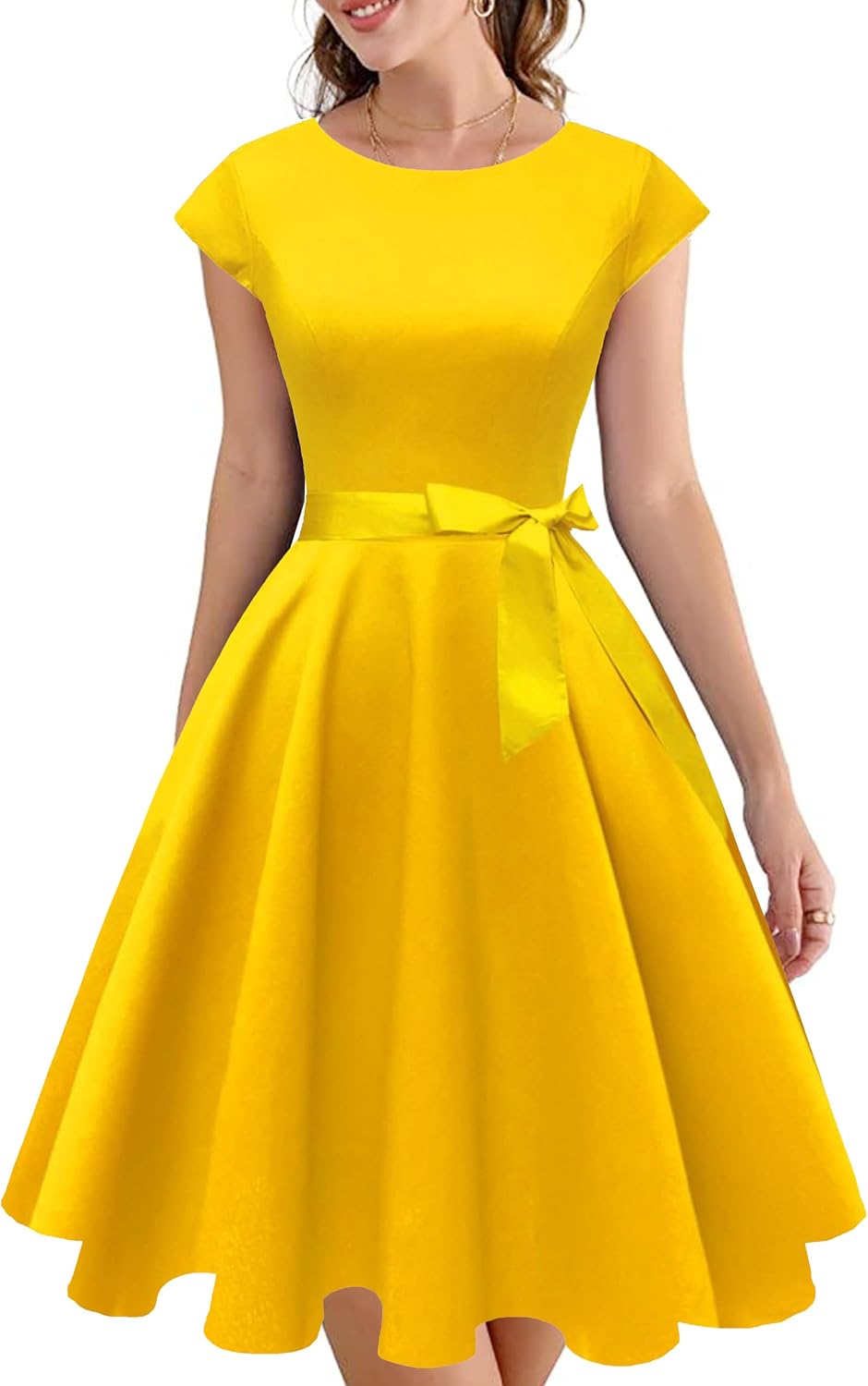 PUKAVT Women's Vintage 1950s Dress Cocktail Party Dress | Cap Sleeve Dress, Wedding Guest Dress, Homecoming Dress, Daily Work Dress, Halloween dress, Tea Party Dress, Date Night Dress