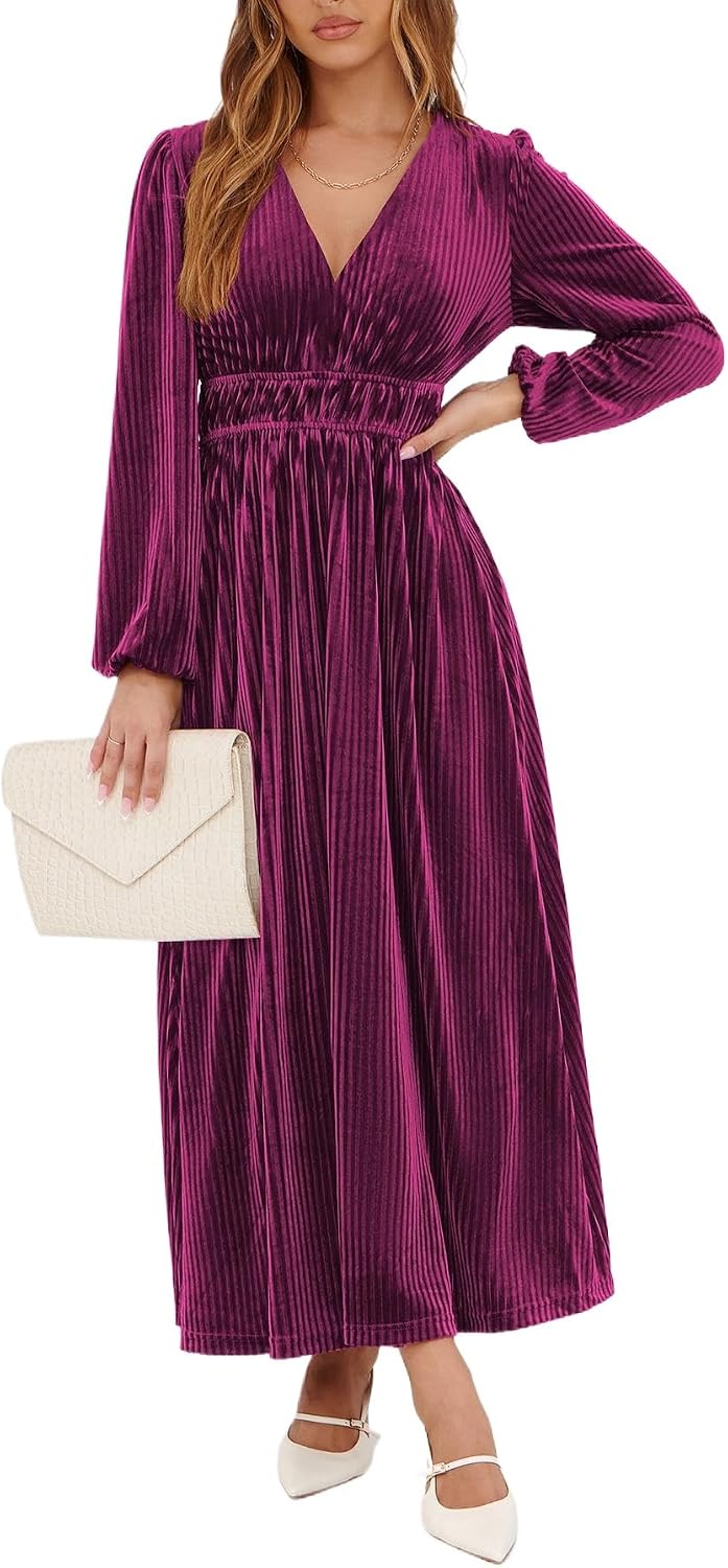 Sissyaki Women's Velvet Long Sleeve Maxi Dress Formal Wedding Guest Cocktail Dress for Fall Winter