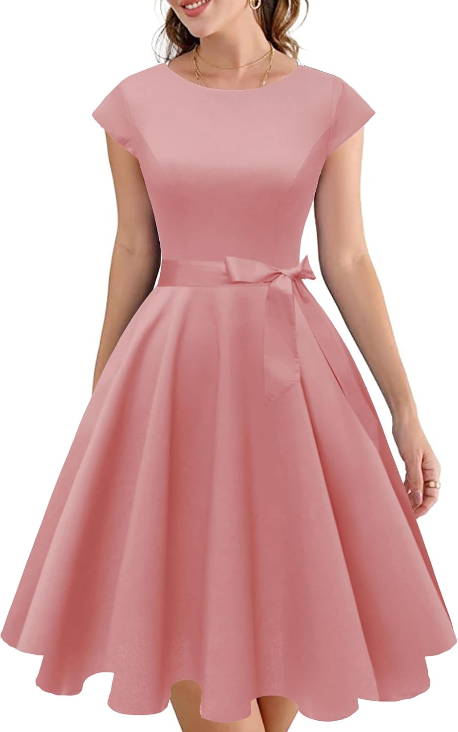 PUKAVT Women's Vintage 1950s Dress Cocktail Party Dress | Cap Sleeve Dress, Wedding Guest Dress, Homecoming Dress, Daily Work Dress, Halloween dress, Tea Party Dress, Date Night Dress