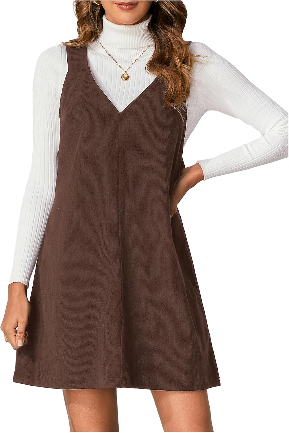 Milumia Women's Corduroy Overalls Dress Mini Pinafore Jumpers Fall Dresses | A Line, V Neck, for Ladies, 90s, Going Out, 2026 Fall Photoshoot Outfits, Casual Short Dresses