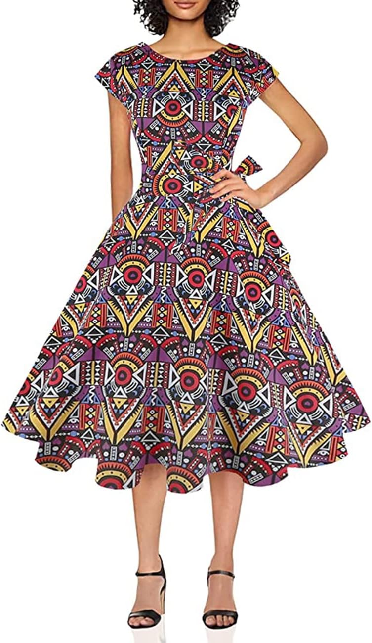 PUKAVT Women's Vintage 1950s Dress Cocktail Party Dress | Cap Sleeve Dress, Wedding Guest Dress, Homecoming Dress, Daily Work Dress, Halloween dress, Tea Party Dress, Date Night Dress