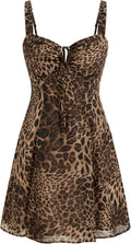 CIDER Leopard Print Mini Dress for Women Mesh Sleeveless Cocktail Party Dresses Going Out Date Night Outfits Summer Fall Y2K