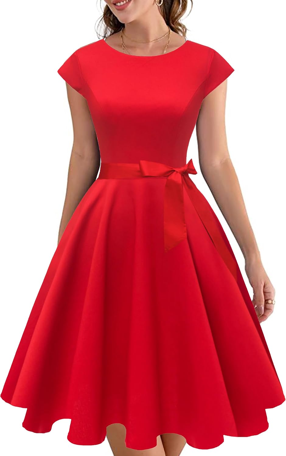 PUKAVT Women's Vintage 1950s Dress Cocktail Party Dress | Cap Sleeve Dress, Wedding Guest Dress, Homecoming Dress, Daily Work Dress, Halloween dress, Tea Party Dress, Date Night Dress