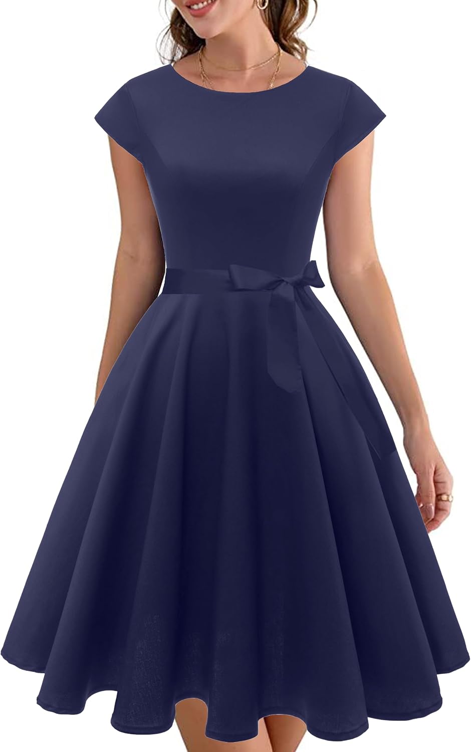 PUKAVT Women's Vintage 1950s Dress Cocktail Party Dress | Cap Sleeve Dress, Wedding Guest Dress, Homecoming Dress, Daily Work Dress, Halloween dress, Tea Party Dress, Date Night Dress