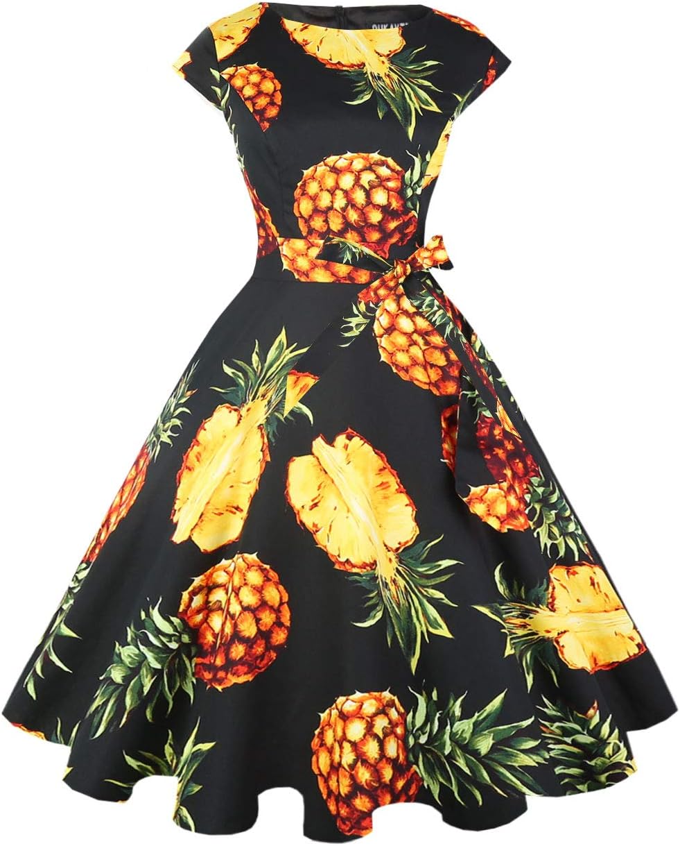 PUKAVT Women's Vintage 1950s Dress Cocktail Party Dress | Cap Sleeve Dress, Wedding Guest Dress, Homecoming Dress, Daily Work Dress, Halloween dress, Tea Party Dress, Date Night Dress