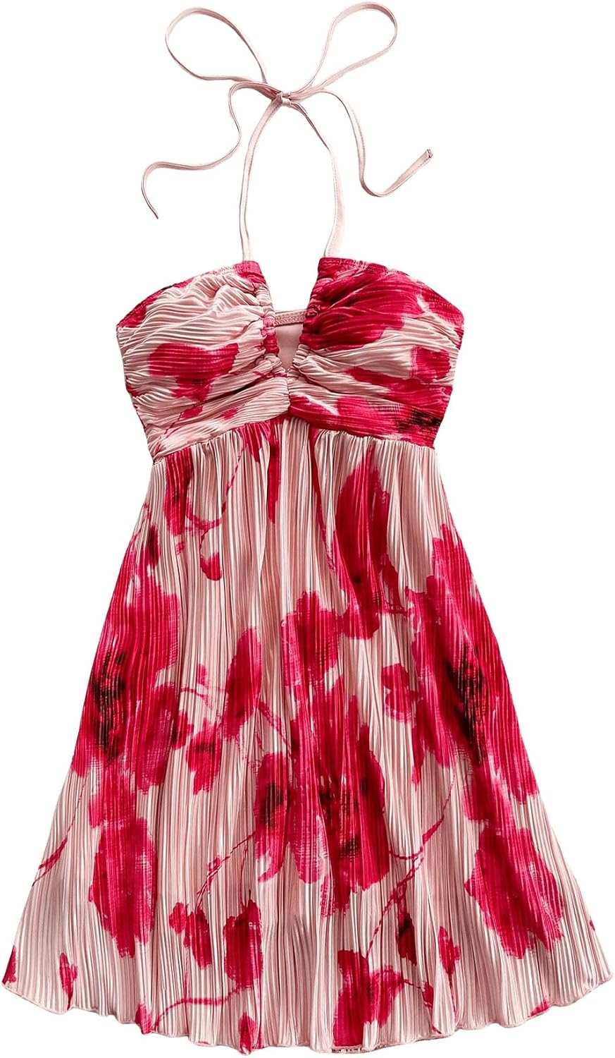 SOLY HUX Women's Tie Dye Summer Cami Dress Halter Backless Short Dresses | Sleeveless, A Line, Sundress, Vacation, Beach Outfits