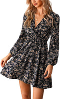CUPSHE Floral Ruffle Mini Dress Peasant Sleeve Fall Dress Casual Vacation | Surplice V neck Long sleeve, Elastic waist, Flowy A Line, Elegent Holiday ready