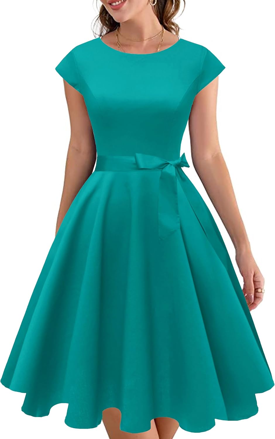 PUKAVT Women's Vintage 1950s Dress Cocktail Party Dress | Cap Sleeve Dress, Wedding Guest Dress, Homecoming Dress, Daily Work Dress, Halloween dress, Tea Party Dress, Date Night Dress