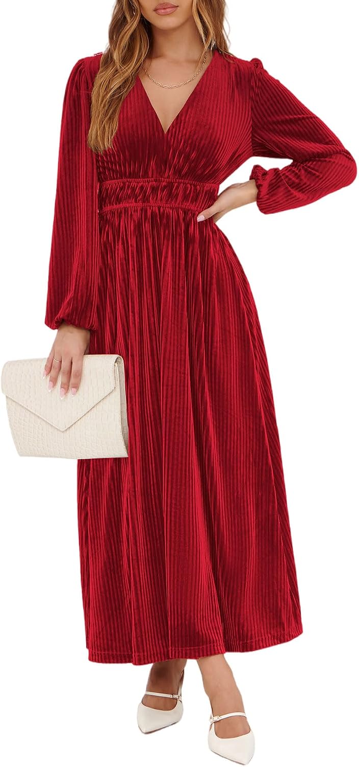 Sissyaki Women's Velvet Long Sleeve Maxi Dress Formal Wedding Guest Cocktail Dress for Fall Winter