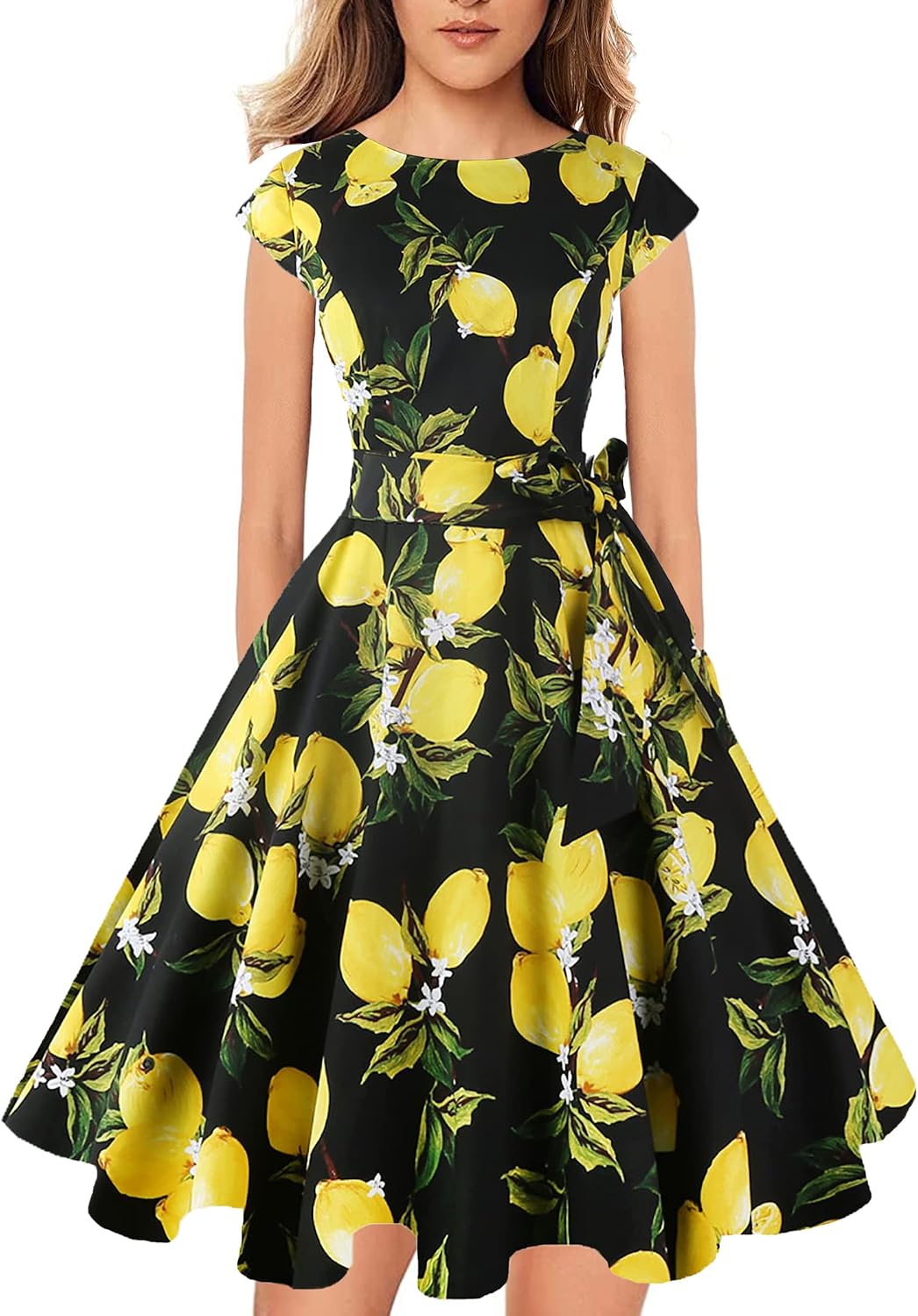 PUKAVT Women's Vintage 1950s Dress Cocktail Party Dress | Cap Sleeve Dress, Wedding Guest Dress, Homecoming Dress, Daily Work Dress, Halloween dress, Tea Party Dress, Date Night Dress