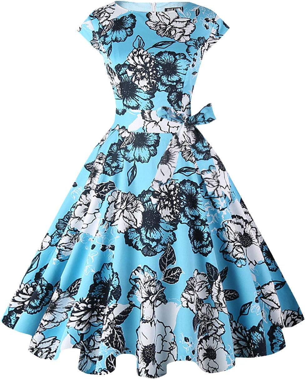 PUKAVT Women's Vintage 1950s Dress Cocktail Party Dress | Cap Sleeve Dress, Wedding Guest Dress, Homecoming Dress, Daily Work Dress, Halloween dress, Tea Party Dress, Date Night Dress