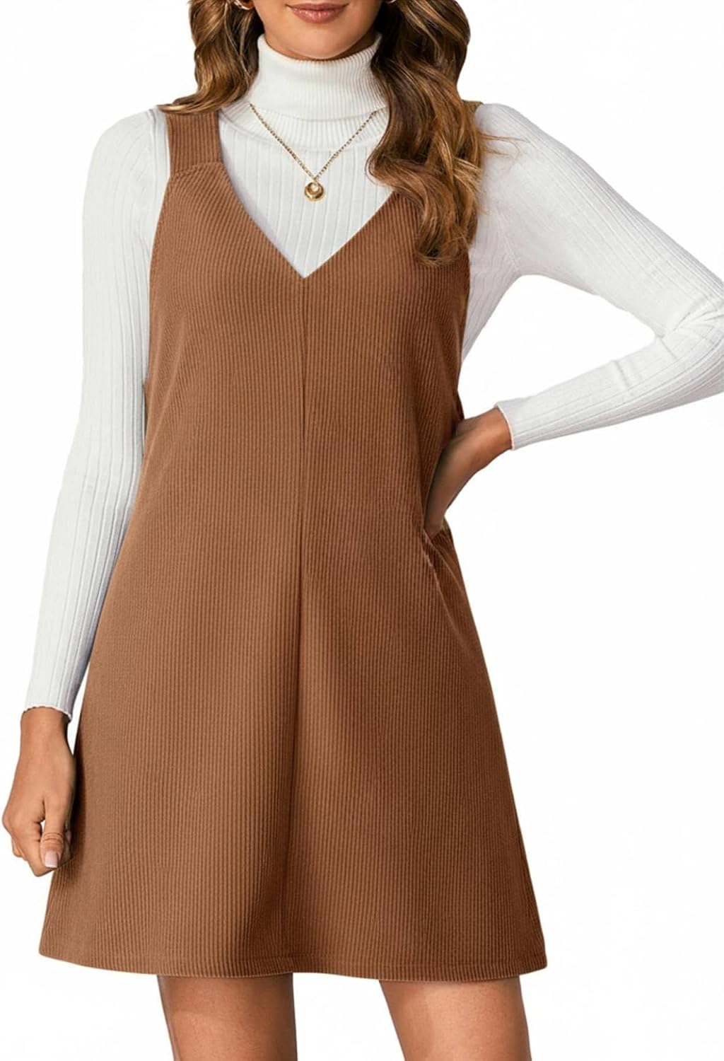 Milumia Women's Corduroy Overalls Dress Mini Pinafore Jumpers Fall Dresses | A Line, V Neck, for Ladies, 90s, Going Out, 2026 Fall Photoshoot Outfits, Casual Short Dresses