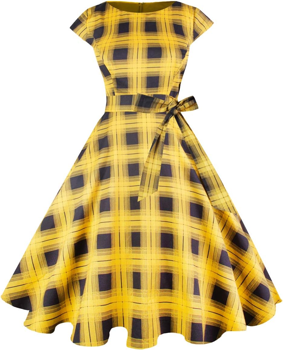 PUKAVT Women's Vintage 1950s Dress Cocktail Party Dress | Cap Sleeve Dress, Wedding Guest Dress, Homecoming Dress, Daily Work Dress, Halloween dress, Tea Party Dress, Date Night Dress