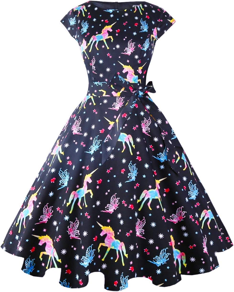PUKAVT Women's Vintage 1950s Dress Cocktail Party Dress | Cap Sleeve Dress, Wedding Guest Dress, Homecoming Dress, Daily Work Dress, Halloween dress, Tea Party Dress, Date Night Dress