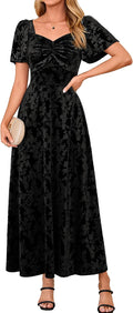 BerryGo Womens Velvet Twist Semi Formal Wedding Guest Maxi Dress | with Pockets, A Line, Short Sleeve, Elegant, Bridal Shower, Long Cocktail, Prom, Fall Winter Fashion