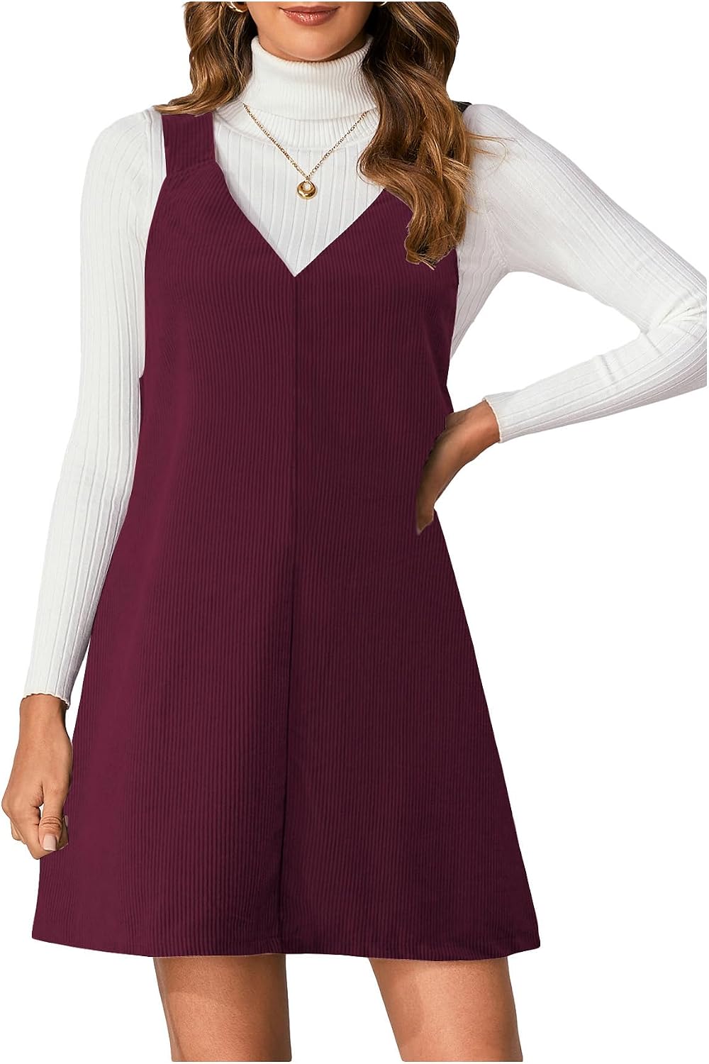 Milumia Women's Corduroy Overalls Dress Mini Pinafore Jumpers Fall Dresses | A Line, V Neck, for Ladies, 90s, Going Out, 2026 Fall Photoshoot Outfits, Casual Short Dresses