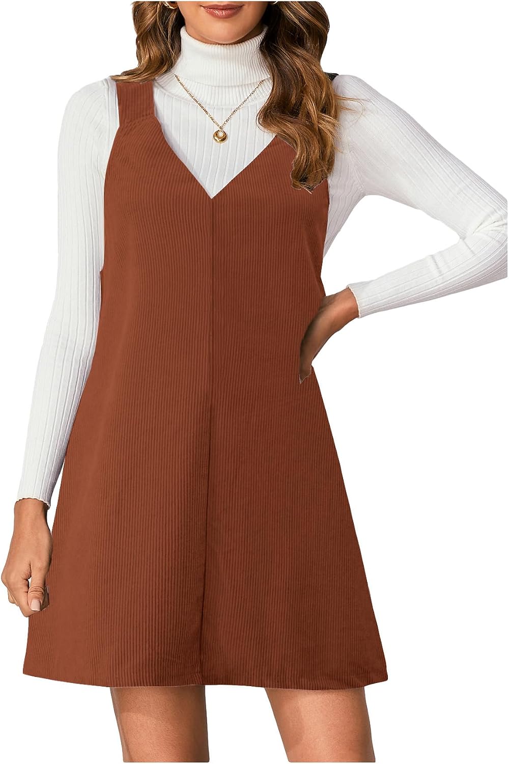 Milumia Women's Corduroy Overalls Dress Mini Pinafore Jumpers Fall Dresses | A Line, V Neck, for Ladies, 90s, Going Out, 2026 Fall Photoshoot Outfits, Casual Short Dresses