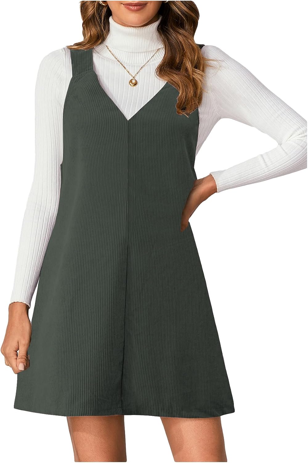 Milumia Women's Corduroy Overalls Dress Mini Pinafore Jumpers Fall Dresses | A Line, V Neck, for Ladies, 90s, Going Out, 2026 Fall Photoshoot Outfits, Casual Short Dresses