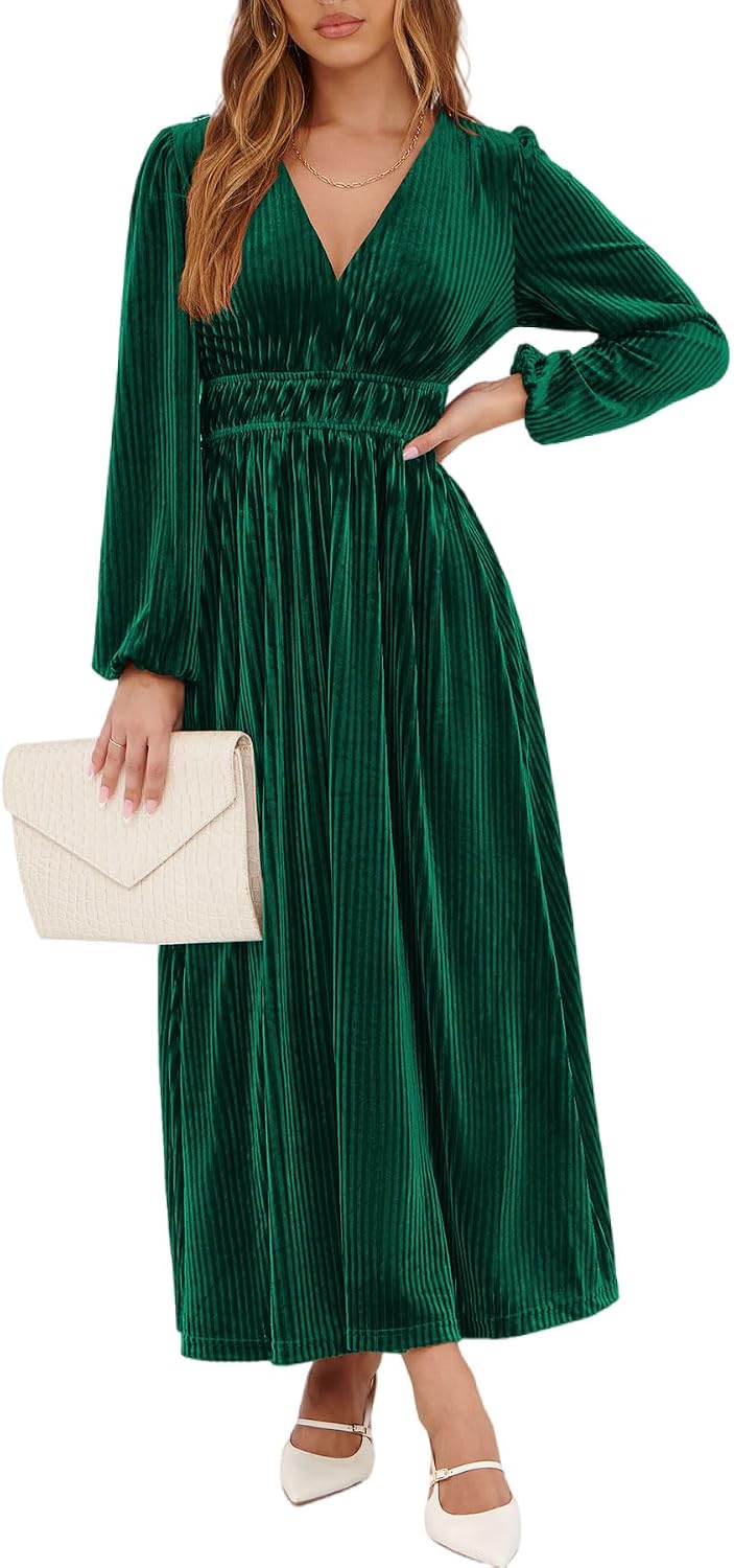 Sissyaki Women's Velvet Long Sleeve Maxi Dress Formal Wedding Guest Cocktail Dress for Fall Winter