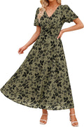 Simplee Womens Floral Wedding Guest Mesh Maxi Dress Formal Cocktail Dresses | Boho Flowy, Semi Formal, Evening Dinner, Empire Waist, Short Sleeve, Long Elegant Western, Fall Winter Holiday