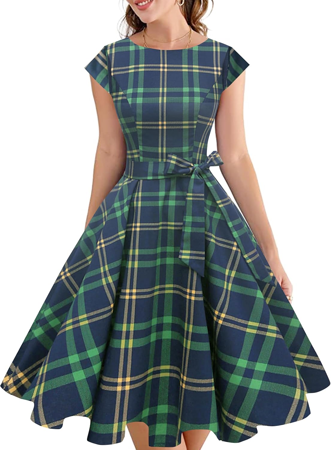 PUKAVT Women's Vintage 1950s Dress Cocktail Party Dress | Cap Sleeve Dress, Wedding Guest Dress, Homecoming Dress, Daily Work Dress, Halloween dress, Tea Party Dress, Date Night Dress